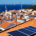 Renewable Energy Transition in Portugal**

*   **Prompt:** Solar panels on rooftops in Lisbon, wind turbines along the Algarve coast, showcasing Portugal's commitment to renewable energy. Blue skies, modern architecture, sustainable future, environmental protection.

**