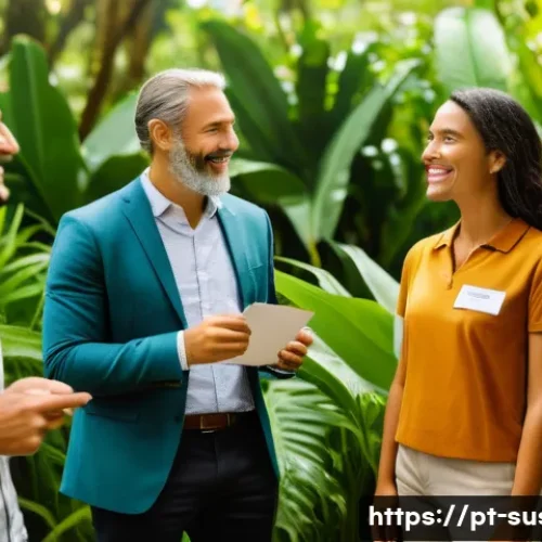 지속가능성 전문가로서의 네트워킹 팁 - A diverse group of environmental professionals at an outdoor sustainability conference in Brazil, en...