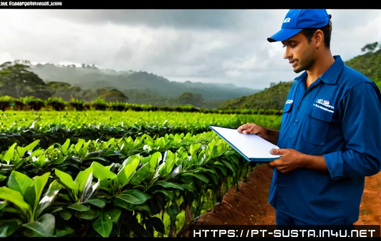 지속가능성 인증 절차 및 과정 - Photorealistic sustainability certification audit at a Brazilian coffee farm, an environmental inspe...
